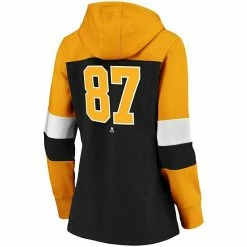 Women's Fanatics Branded Sidney Crosby Black/Gold Pittsburgh Penguins Heavy Block Pullover Hoodie -Metaverse shop unnamed file 20375