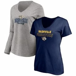 Women's Fanatics Branded Navy/Heathered Gray Nashville Predators Short Sleeve & Long Sleeve V-Neck T-Shirt Combo Pack -Metaverse shop unnamed file 20443