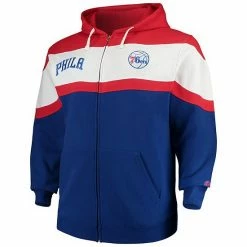 Fanatics Men's Majestic Royal/Red Philadelphia 76ers Big & Tall Colorblock Wordmark Tripod Full-Zip Hoodie