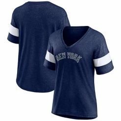 Women's Fanatics Branded Heathered Navy New York Yankees Wordmark V-Neck Tri-Blend T-Shirt -Metaverse shop unnamed file 20569