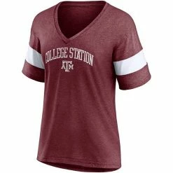Women's Fanatics Branded Heathered Maroon Texas A&M Aggies Arched City Sleeve-Striped Tri-Blend V-Neck T-Shirt -Metaverse shop unnamed file 20576