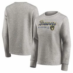 Women's Fanatics Branded Heathered Gray Milwaukee Brewers Crew Pullover Sweater -Metaverse shop unnamed file 20617