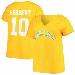 Women's Fanatics Branded Justin Herbert Gold Los Angeles Chargers Plus Size Name & Number V-Neck T-Shirt -Metaverse shop unnamed file 20649