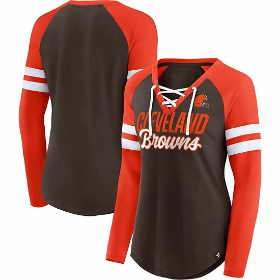 Women's Fanatics Branded Brown/Orange Cleveland Browns True to Form Raglan Lace-Up V-Neck Long Sleeve T-Shirt Women's Fanatics Branded Brown/Orange Cleveland Browns True To Form Raglan Lace-Up V-Neck Long Sleeve T-Shirt -Metaverse shop unnamed file 20688
