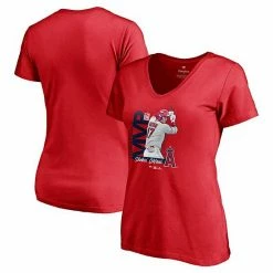 Women's Fanatics Branded Shohei Ohtani Red Los Angeles Angels 2021 AL MVP V-Neck T-Shirt -Metaverse shop unnamed file 20768