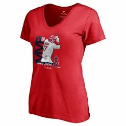 Women's Fanatics Branded Shohei Ohtani Red Los Angeles Angels 2021 AL MVP V-Neck T-Shirt -Metaverse shop unnamed file 20769