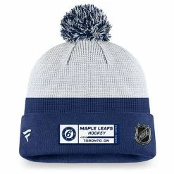 Men's Fanatics Branded White/Royal Toronto Maple Leafs Authentic Pro Draft Cuffed Knit Hat With Pom -Metaverse shop unnamed file 20773