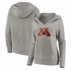 Women's Fanatics Branded Heather Gray Minnesota Golden Gophers Primary Logo V-Neck Pullover Hoodie -Metaverse shop unnamed file 2079
