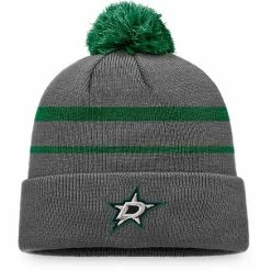 Men's Fanatics Branded Charcoal/Kelly Green Dallas Stars Cuffed Knit Hat With Pom