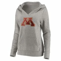 Women's Fanatics Branded Heather Gray Minnesota Golden Gophers Primary Logo V-Neck Pullover Hoodie -Metaverse shop unnamed file 2080