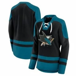 Women's Fanatics Branded Black/Teal San Jose Sharks Net Gain Fleece V-Neck Pullover Sweatshirt -Metaverse shop unnamed file 2083