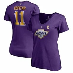Women's Fanatics Branded Anze Kopitar Purple Los Angeles Kings 2020/21 Special Edition Authentic Stack Name & Number V-Neck T-Shirt