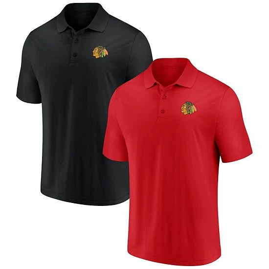 Men's Fanatics Branded Black/Red Chicago Blackhawks Primary Logo Polo Combo Set 3 Men's Fanatics Branded Black/Red Chicago Blackhawks Primary Logo Polo Combo Set