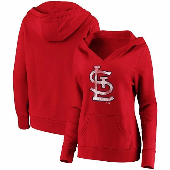 Women's Fanatics Branded Red St. Louis Cardinals Core Team Crossover V-Neck Pullover Hoodie 3 Women's Fanatics Branded Red St. Louis Cardinals Core Team Crossover V-Neck Pullover Hoodie