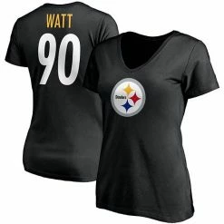 Women's Fanatics Branded T.J. Watt Black Pittsburgh Steelers Player Icon Name & Number V-Neck T-Shirt