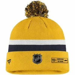 Men's Fanatics Branded Yellow/Navy Nashville Predators 2020 NHL Draft Authentic Pro Cuffed Pom Knit Hat -Metaverse shop unnamed file 21028