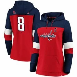 Women's Fanatics Branded Alexander Ovechkin Red/Navy Washington Capitals Heavy Block Pullover Hoodie
