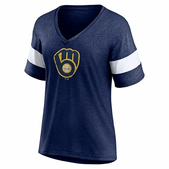 Women's Fanatics Branded Heathered Navy Milwaukee Brewers Weathered Tri-Blend V-Neck T-Shirt 5 Women's Fanatics Branded Heathered Navy Milwaukee Brewers Weathered Tri-Blend V-Neck T-Shirt - Image 3