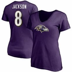 Women's Fanatics Branded Lamar Jackson Purple Baltimore Ravens Player Icon Name & Number V-Neck T-Shirt -Metaverse shop unnamed file 21223