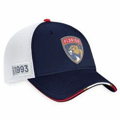Men's Fanatics Branded Navy/White Florida Panthers 2022 NHL Draft Authentic Pro On Stage Trucker Adjustable Hat