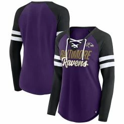 Women's Fanatics Branded Purple/Black Baltimore Ravens True To Form Raglan Lace-Up V-Neck Long Sleeve T-Shirt -Metaverse shop unnamed file 21332