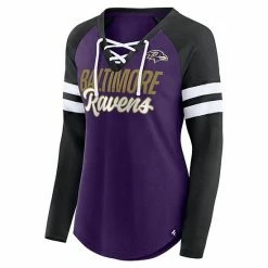 Women's Fanatics Branded Purple/Black Baltimore Ravens True To Form Raglan Lace-Up V-Neck Long Sleeve T-Shirt -Metaverse shop unnamed file 21333