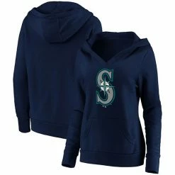 Women's Fanatics Branded Navy Seattle Mariners Official Logo Crossover V-Neck Pullover Hoodie -Metaverse shop unnamed file 21380