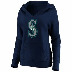 Women's Fanatics Branded Navy Seattle Mariners Official Logo Crossover V-Neck Pullover Hoodie -Metaverse shop unnamed file 21381