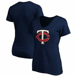 Women's Fanatics Branded Navy Minnesota Twins Core Official Logo V-Neck T-Shirt -Metaverse shop unnamed file 21389