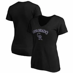 Women's Fanatics Branded Black Colorado Rockies Team Logo Lockup V-Neck T-Shirt