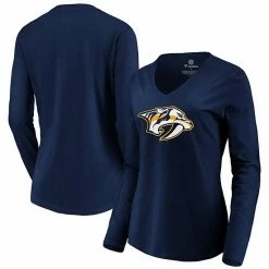 Women's Fanatics Branded Navy Nashville Predators Primary Logo Long Sleeve V-Neck T-Shirt -Metaverse shop unnamed file 2156