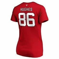 Women's Fanatics Branded Jack Hughes Red New Jersey Devils Authentic Stack Name & Number V-Neck T-Shirt -Metaverse shop unnamed file 21634