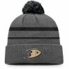 Men's Fanatics Branded Charcoal/Black Anaheim Ducks Cuffed Knit Hat With Pom