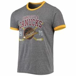 Men's Fanatics Branded Heathered Charcoal Vancouver Canucks Buzzer Beater Tri-Blend Ringer T-Shirt -Metaverse shop unnamed file 21720