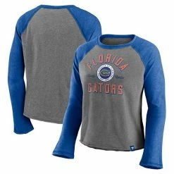 Women's Fanatics Branded Heathered Gray/Heathered Royal Florida Gators Competitive Edge Cropped Raglan Long Sleeve T-Shirt -Metaverse shop unnamed file 2182