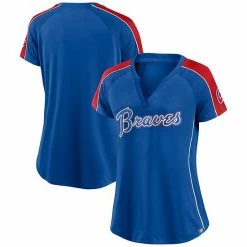 Women's Fanatics Branded Royal/Red Atlanta Braves True Classic League Diva Pinstripe Raglan V-Neck T-Shirt