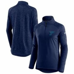 Women's Fanatics Branded Navy/Heathered Navy St. Louis Blues Authentic Pro Travel & Training Raglan Quarter-Zip Jacket