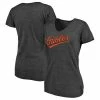 Women's Fanatics Branded Heathered Charcoal Baltimore Orioles Wordmark Tri-Blend V-Neck T-Shirt