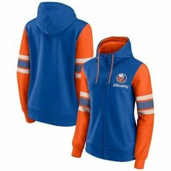 Women's Fanatics Branded Royal/Orange New York Islanders Script Fleece Full-Zip Hoodie