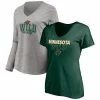 Women's Fanatics Branded Green/Heathered Gray Minnesota Wild Short Sleeve & Long Sleeve V-Neck T-Shirt Combo Pack -Metaverse shop unnamed file 22470