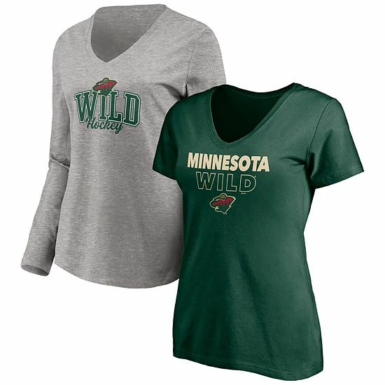 Women's Fanatics Branded Green/Heathered Gray Minnesota Wild Short Sleeve & Long Sleeve V-Neck T-Shirt Combo Pack Women's Fanatics Branded Green/Heathered Gray Minnesota Wild Short Sleeve & Long Sleeve V-Neck T-Shirt Combo Pack -Metaverse shop unnamed file 22471