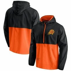 Men's Fanatics Branded Black/Orange Phoenix Suns Anorak Block Party Windbreaker Half-Zip Hoodie Jacket