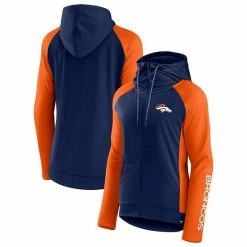 Women's Fanatics Branded Navy/Orange Denver Broncos End Around Raglan Full-Zip Hoodie