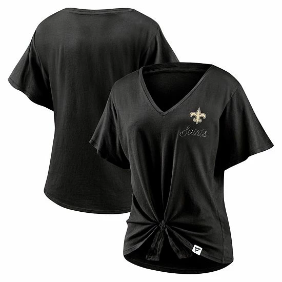 Women's Fanatics Branded Black New Orleans Saints Sport Resort Tie Front V-Neck T-Shirt 4 Women's Fanatics Branded Black New Orleans Saints Sport Resort Tie Front V-Neck T-Shirt - Image 2