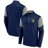 Men's Fanatics Branded Navy/Gray Milwaukee Brewers Primary Logo Quarter-Zip Jacket -Metaverse shop unnamed file 22898