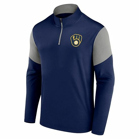 Men's Fanatics Branded Navy/Gray Milwaukee Brewers Primary Logo Quarter-Zip Jacket Men's Fanatics Branded Navy/Gray Milwaukee Brewers Primary Logo Quarter-Zip Jacket -Metaverse shop unnamed file 22900