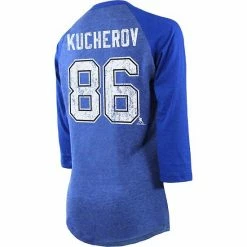 Women's Fanatics Branded Nikita Kucherov Heathered Blue/Blue Tampa Bay Lightning Name & Number Tri-Blend Raglan 3/4-Sleeve T-Shirt -Metaverse shop unnamed file 23078
