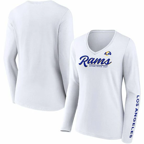 Women's Fanatics Branded White Los Angeles Rams Drive Forward V-Neck Long Sleeve T-Shirt 3 Women's Fanatics Branded White Los Angeles Rams Drive Forward V-Neck Long Sleeve T-Shirt