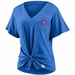 Women's Fanatics Branded Royal Chicago Cubs Sport Resort Script Washed Tie Front V-Neck T-Shirt -Metaverse shop unnamed file 23301
