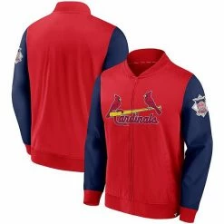Men's Fanatics Branded Red/Navy St. Louis Cardinals Iconic Record Holder Woven Full-Zip Bomber Jacket